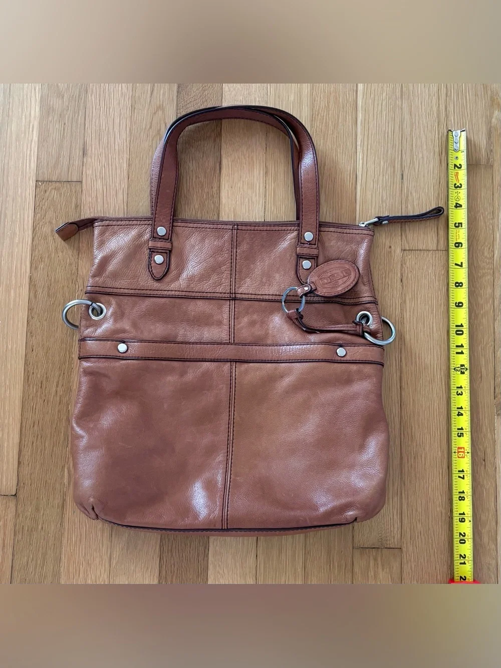 FOSSIL Vintage Brown Leather Shoulder Bag Large Tote Purse Y2K Utility Slouchy